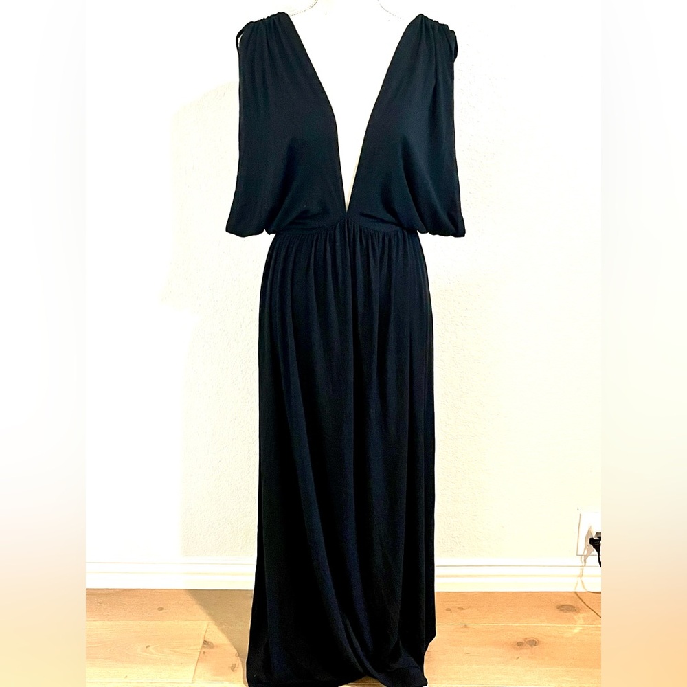 Women's Black Deep V Maxi Soft Dress